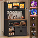 Itaar Bakers Rack with Power Outlet  LED Lights 67.6 Inch Tall Kitchen Pantry Cabinet Glass Display Hutch with Hooks