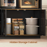 Itaar Bakers Rack with Power Outlet  LED Lights 67.6 Inch Tall Kitchen Pantry Cabinet Glass Display Hutch with Hooks