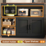 Itaar Bakers Rack with Power Outlet  LED Lights 67.6 Inch Tall Kitchen Pantry Cabinet Glass Display Hutch with Hooks