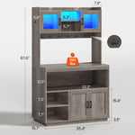 Itaar Bakers Rack with Power Outlet  LED Lights 67.6 Inch Tall Kitchen Pantry Cabinet Glass Display Hutch with Hooks