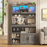 Itaar Bakers Rack with Power Outlet  LED Lights 67.6 Inch Tall Kitchen Pantry Cabinet Glass Display Hutch with Hooks