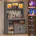Itaar Bakers Rack with Power Outlet  LED Lights 67.6 Inch Tall Kitchen Pantry Cabinet Glass Display Hutch with Hooks